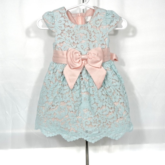 Baby Girls Rare Editions Metallic Lace Cap Sleeve Dress 6-9 Months - Picture 6 of 11
